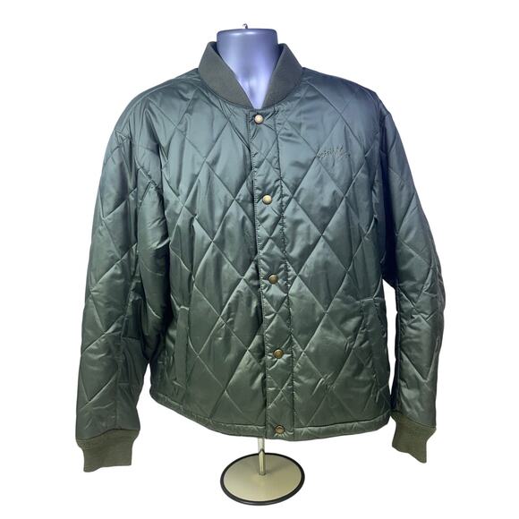 Orvis Quilted Outdoor Bomber Jacket Snaps Bungee Hem Mens Size L Green-Excellent - Picture 1 of 13